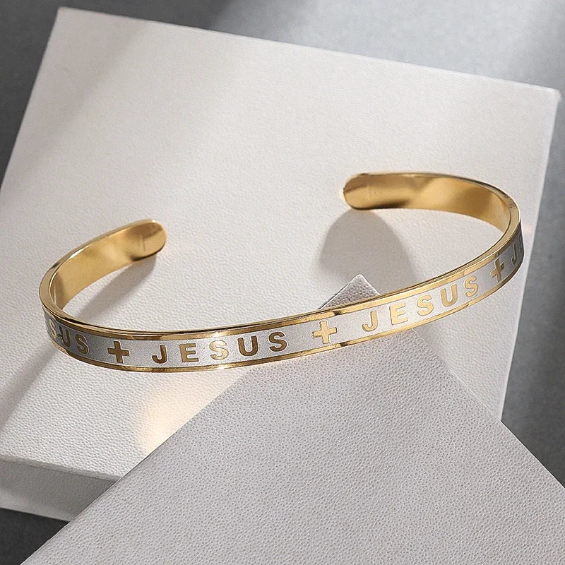 Jesus Engraved Gold & Silver Bangle Bracelet – Faith Jewelry
