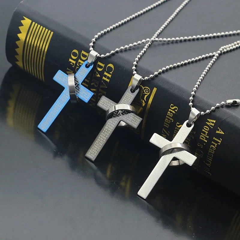 Lord's Prayer Ring Cross Necklace