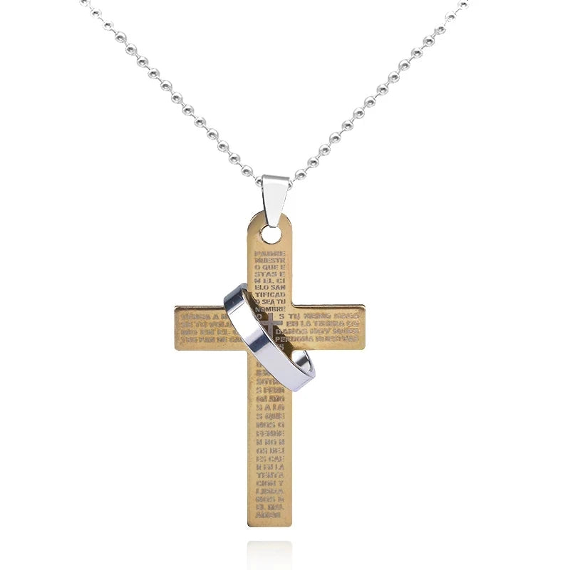 Lord's Prayer Ring Cross Necklace