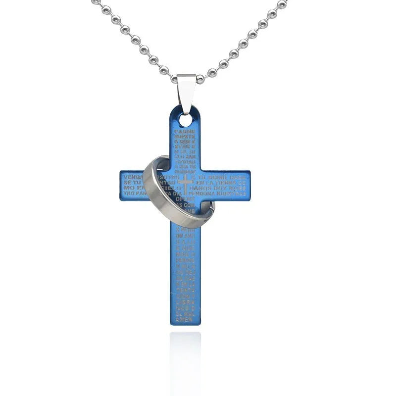 Lord's Prayer Ring Cross Necklace