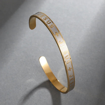 Jesus Engraved Gold & Silver Bangle Bracelet – Faith Jewelry