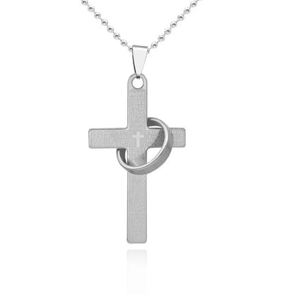 Lord's Prayer Ring Cross Necklace