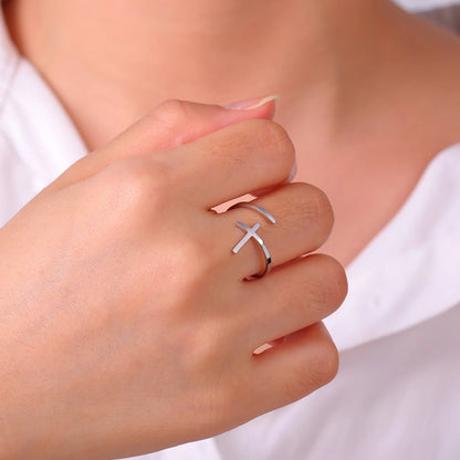 Minimalist Cross Ring – Adjustable & Elegant Christian Jewelry