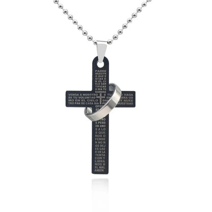 Lord's Prayer Ring Cross Necklace