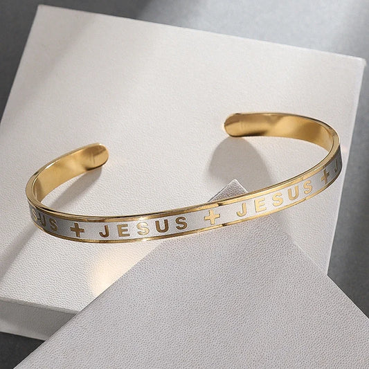 Jesus Engraved Gold & Silver Bangle Bracelet – Faith Jewelry