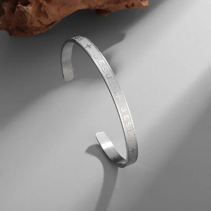 Jesus Engraved Gold & Silver Bangle Bracelet – Faith Jewelry
