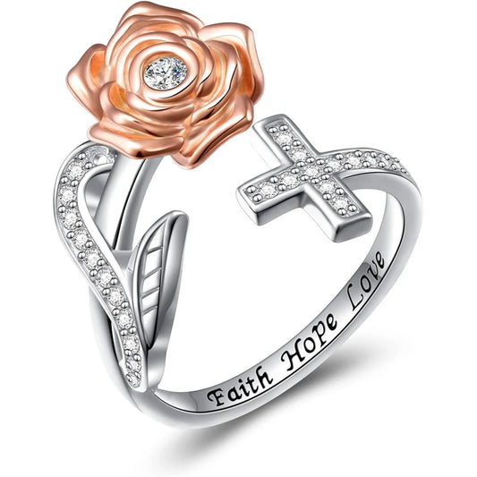 Rose Faith Adjustable Cross Ring