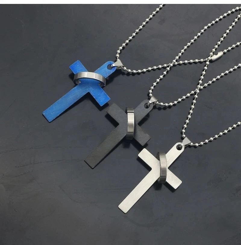 Lord's Prayer Ring Cross Necklace