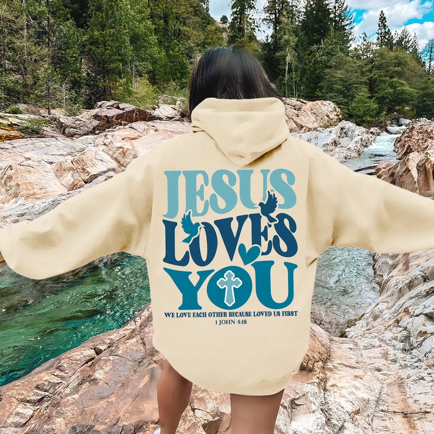 Jesus Loves You Oversized Hoodie – 1 John 4:19