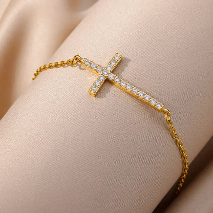 Elegant Cross Pendant Necklace – Gold & Silver with Sparkling Stones